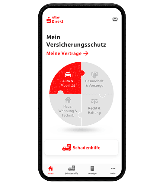 Smartphone-Ansicht der Meine S-Direkt App für Schadenhilfe.