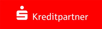 Logo der Sparkasse Kreditpartner auf rotem Hintergrund mit weißer Schrift und dem charakteristischen S-Symbol der Sparkassen-Finanzgruppe.