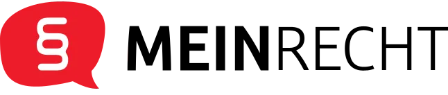Logo der Rechtsberatungsplattform "MEINRECHT" mit roter Sprechblase und Paragraphenzeichen sowie schwarzem Schriftzug.